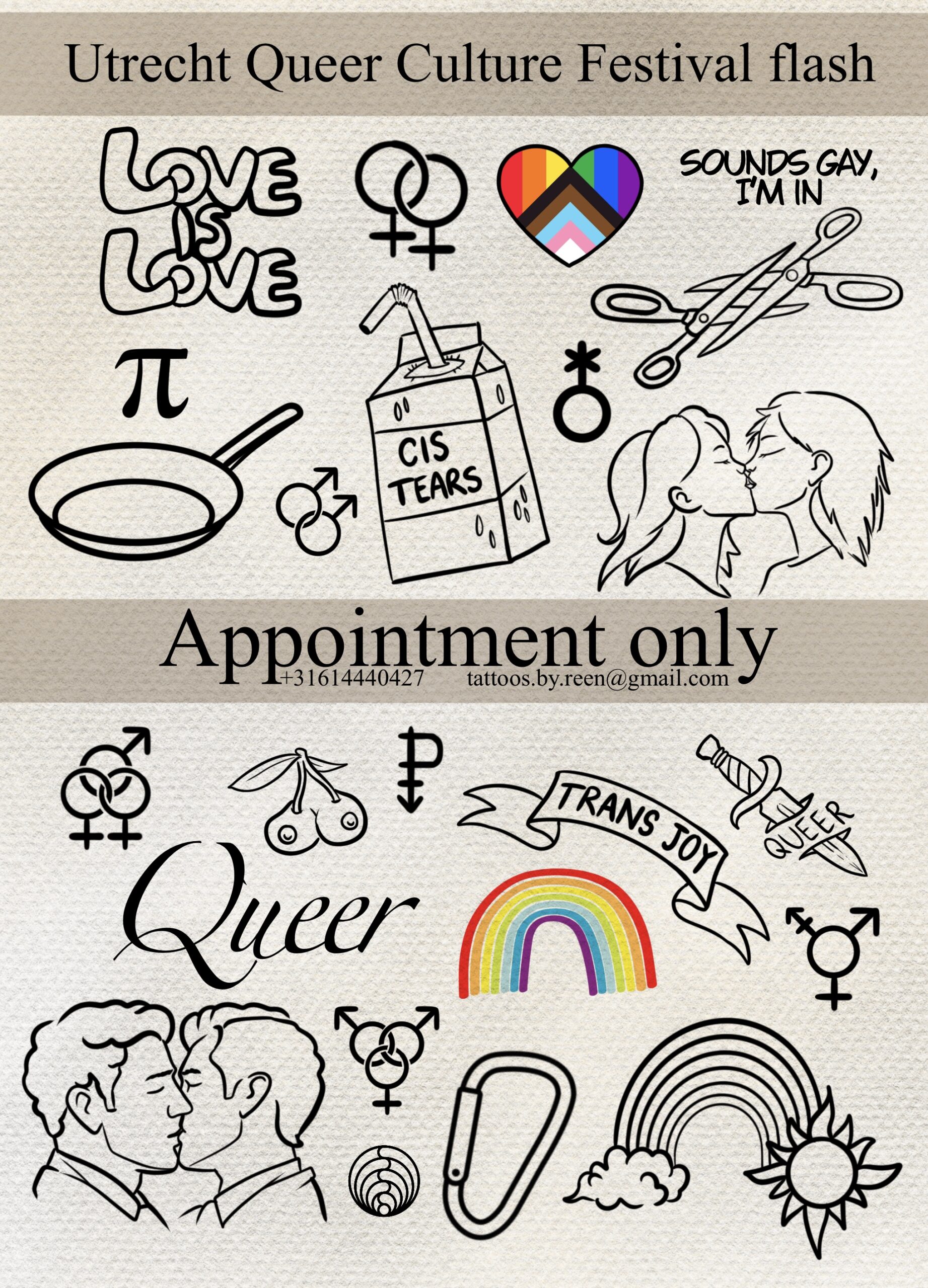 Queer tattoos by Tattoos By Reen in Utrecht Queer Culture Festival, Utrecht